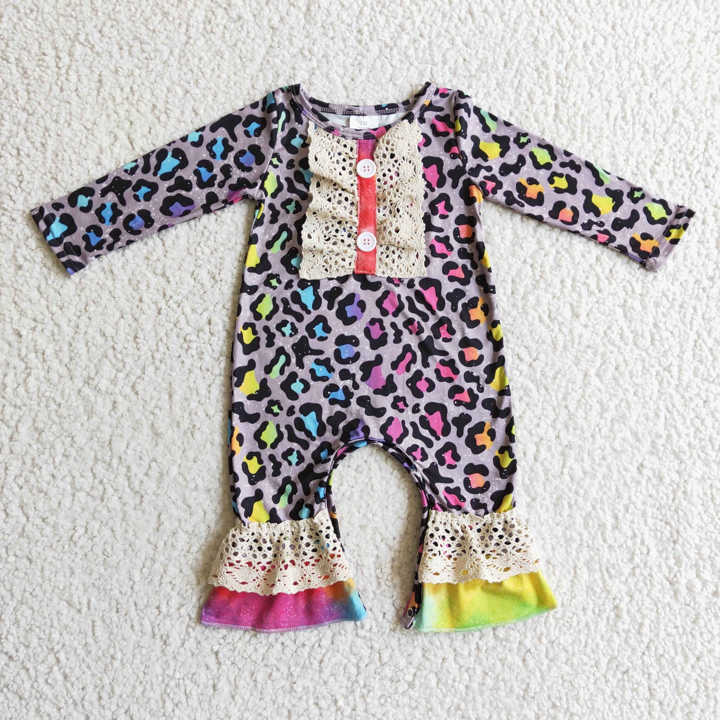Leopard With Lace Ruffle Baby Romper