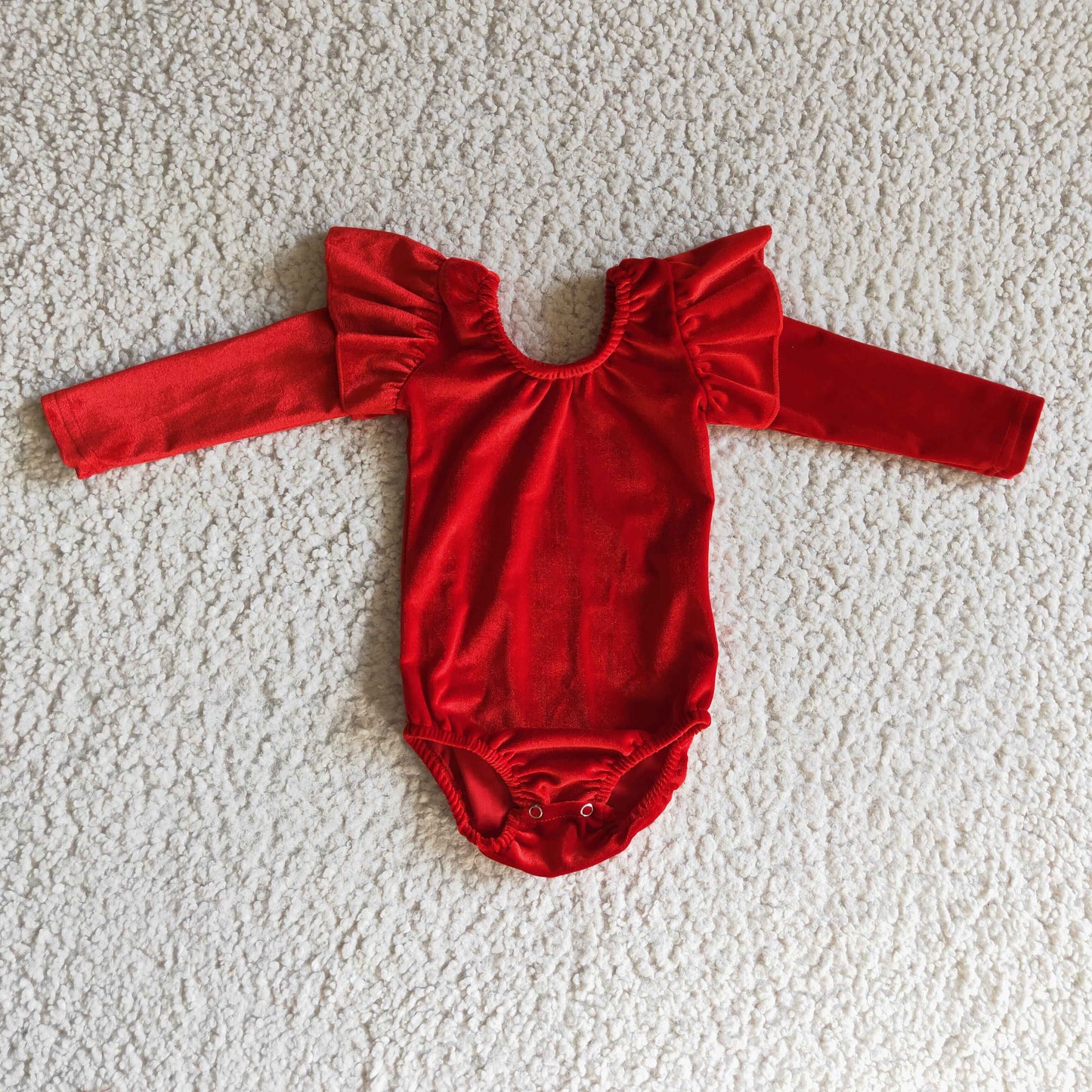 Red Velvet Leo Dance Leotard Ruffle Long Sleeve Leo Baby Romper