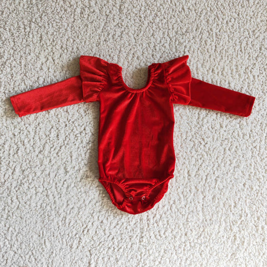 Red Velvet Leo Dance Leotard Ruffle Long Sleeve Leo Baby Romper