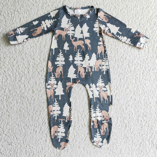 Deer Tree Romper With zipper
