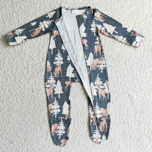 Deer Tree Romper With zipper