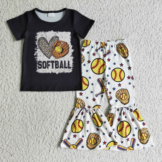 Softball Black Bell Pants Girls Set