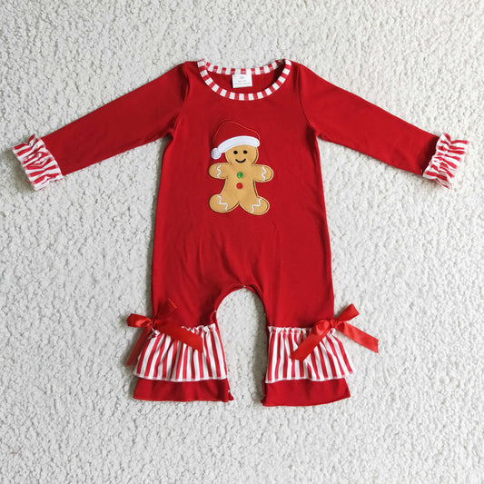 Christmas Embroidered Gingerbread Girls Romper