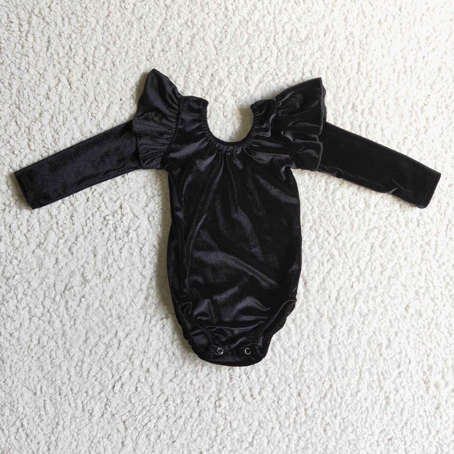 Black Velvet Leo Dance Leotard Ruffle Long Sleeve Leo Baby Romper