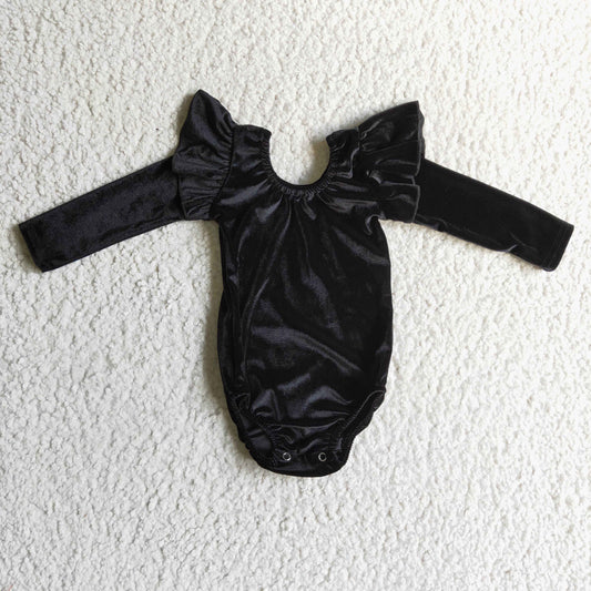 Black Velvet Leo Dance Leotard Ruffle Long Sleeve Leo Baby Romper