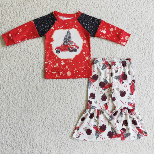 Christmas Red Tree Car Girls Outfits