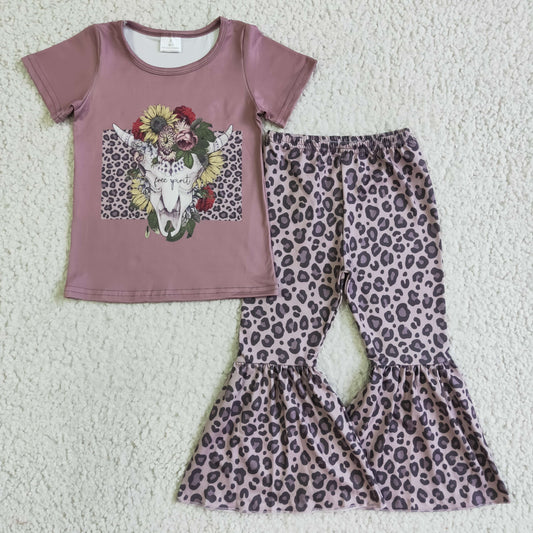 Cow Flowers Leopard Bell Pants Girls Set