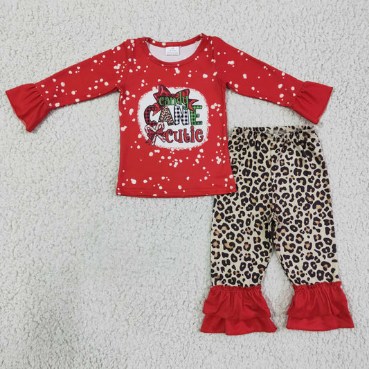 Christmas Red Leopard Ruffle Girls Set