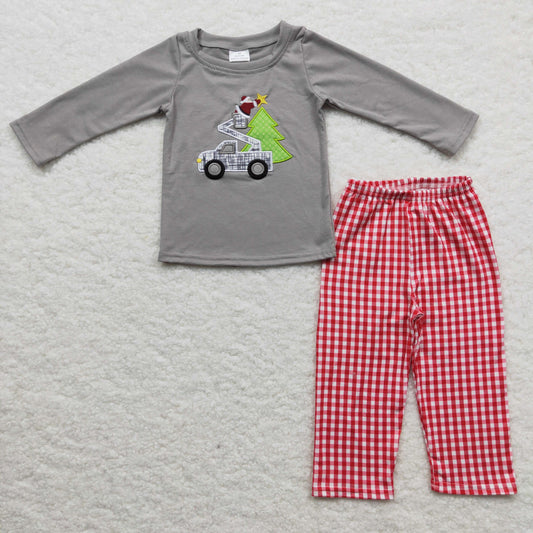 Christmas Embroidered Car Red Plaid Set