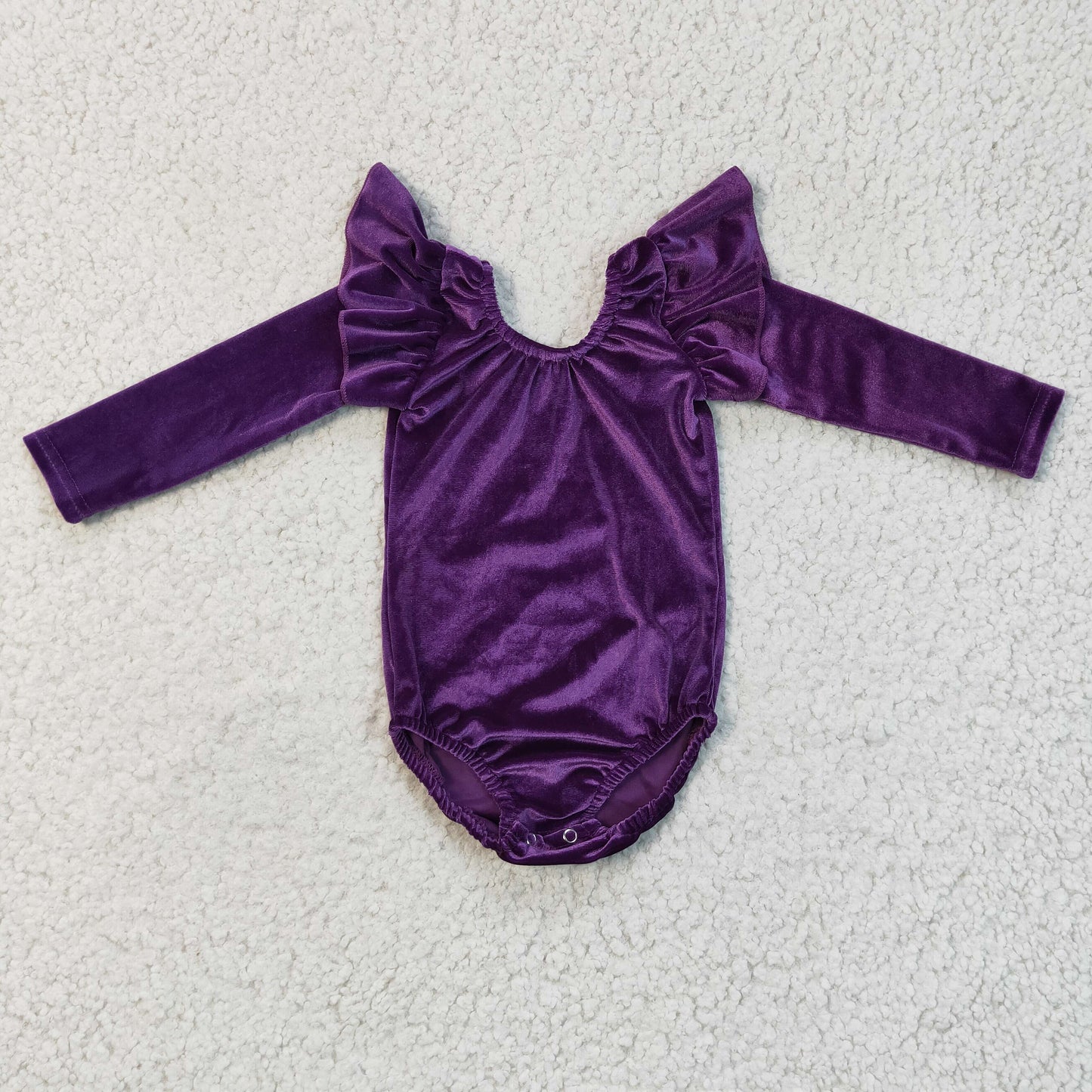 Purple Velvet Leo Dance Leotard Ruffle Long Sleeve Leo Baby Romper