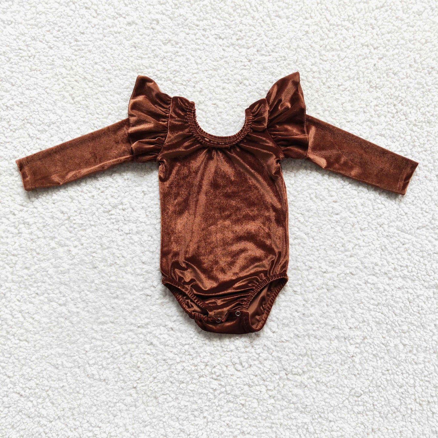 Brown Velvet Leo Dance Leotard Ruffle Long Sleeve Leo Baby Romper