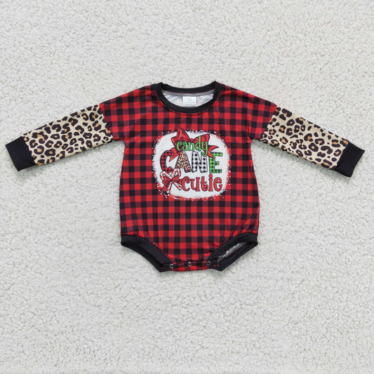 Christmas Leopard Red Plaid Long Sleeves Romper