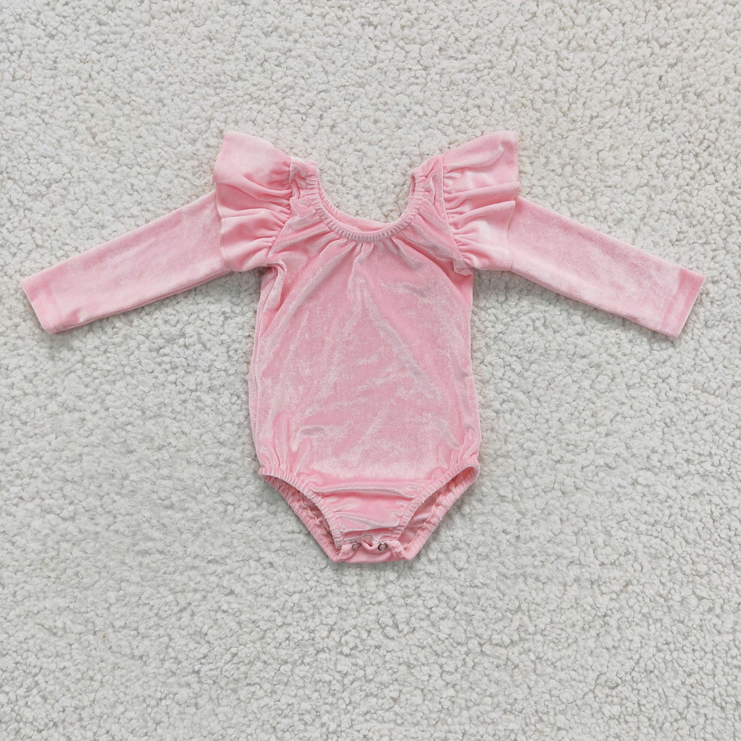 Pink Velvet Leo Dance Leotard Ruffle Long Sleeve Leo Baby Romper