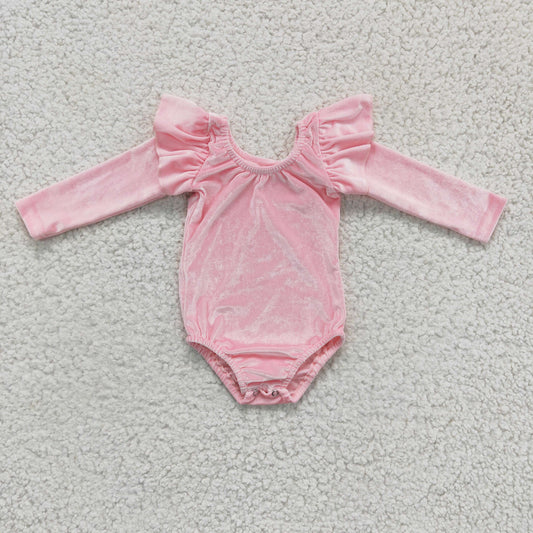 Pink Velvet Leo Dance Leotard Ruffle Long Sleeve Leo Baby Romper