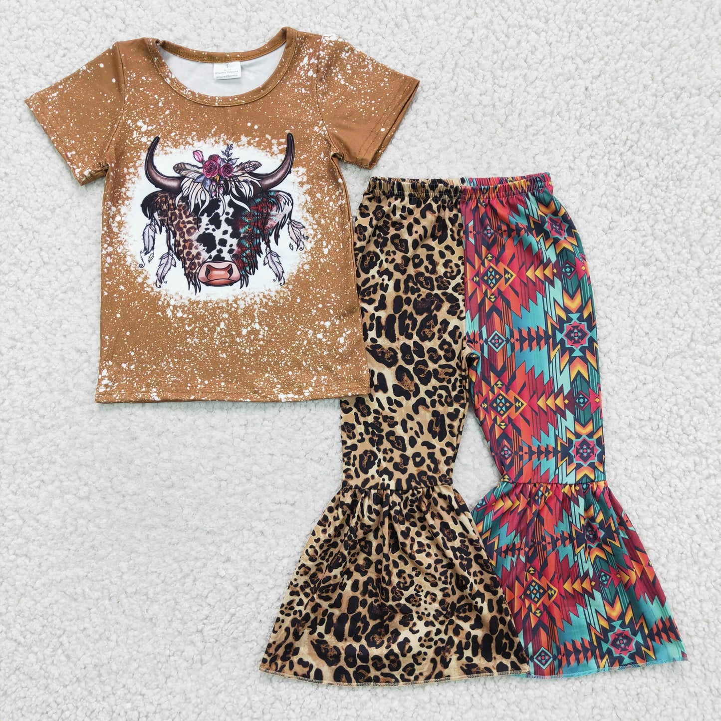 Cow Leopard Flowers Pants Girls Set