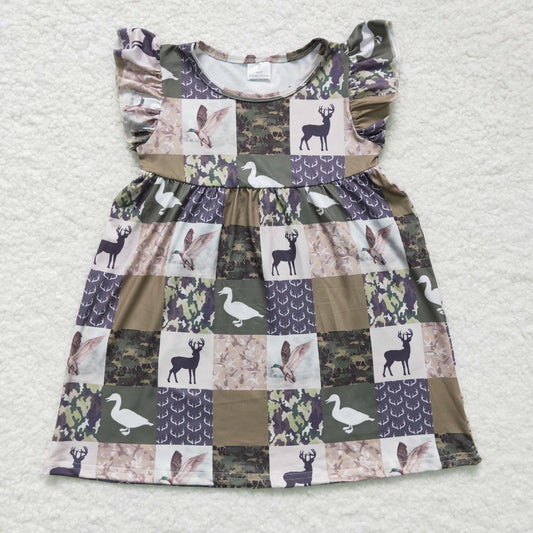 Deer and Duck Pattern Girls Dress