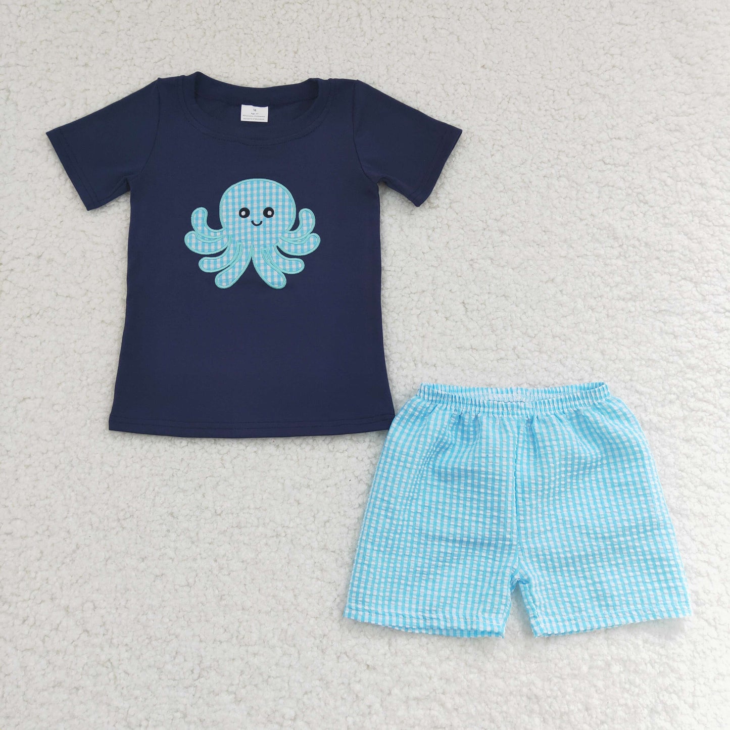 Embroidered Cute Octopus Boy Suit Summer Set