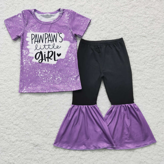 Purple Cartoon Bell Pants Girls Set