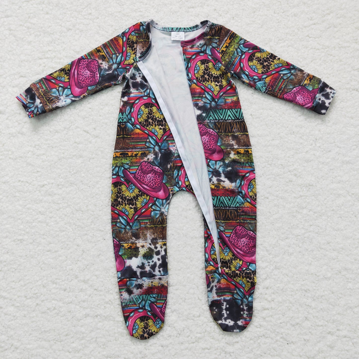 Western Purple Flower Hat Romper With zipper
