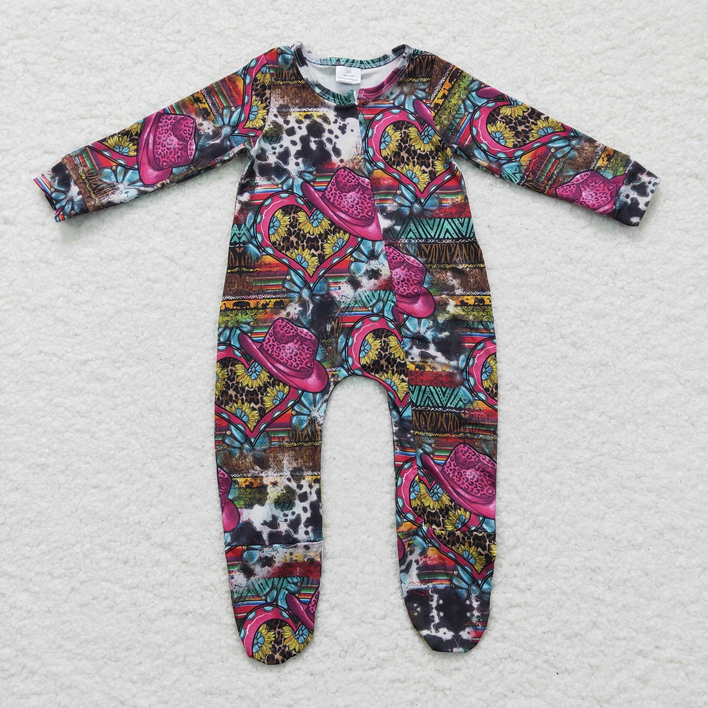 Western Purple Flower Hat Romper With zipper