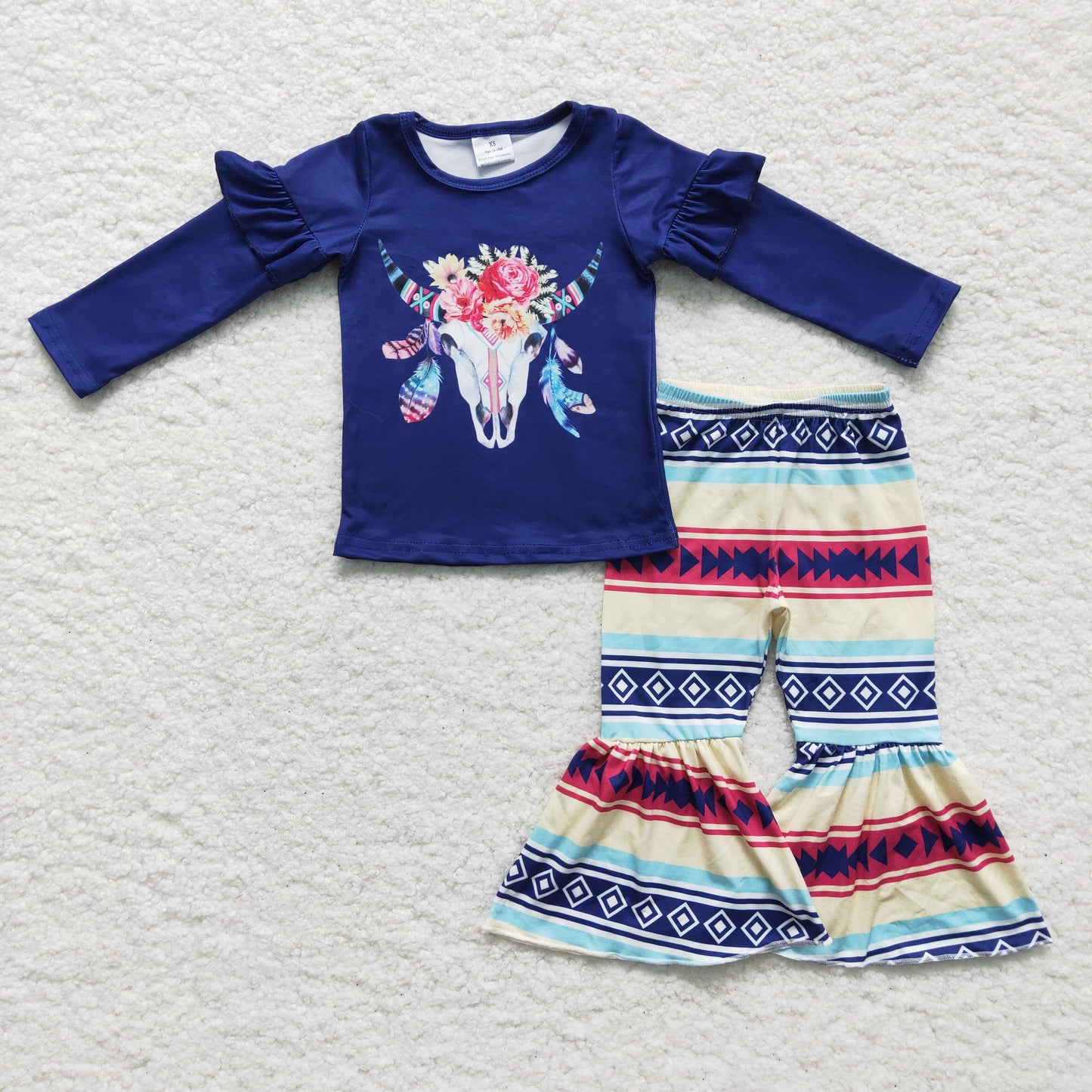 Dark Blue Flower Cow Girls Outfits
