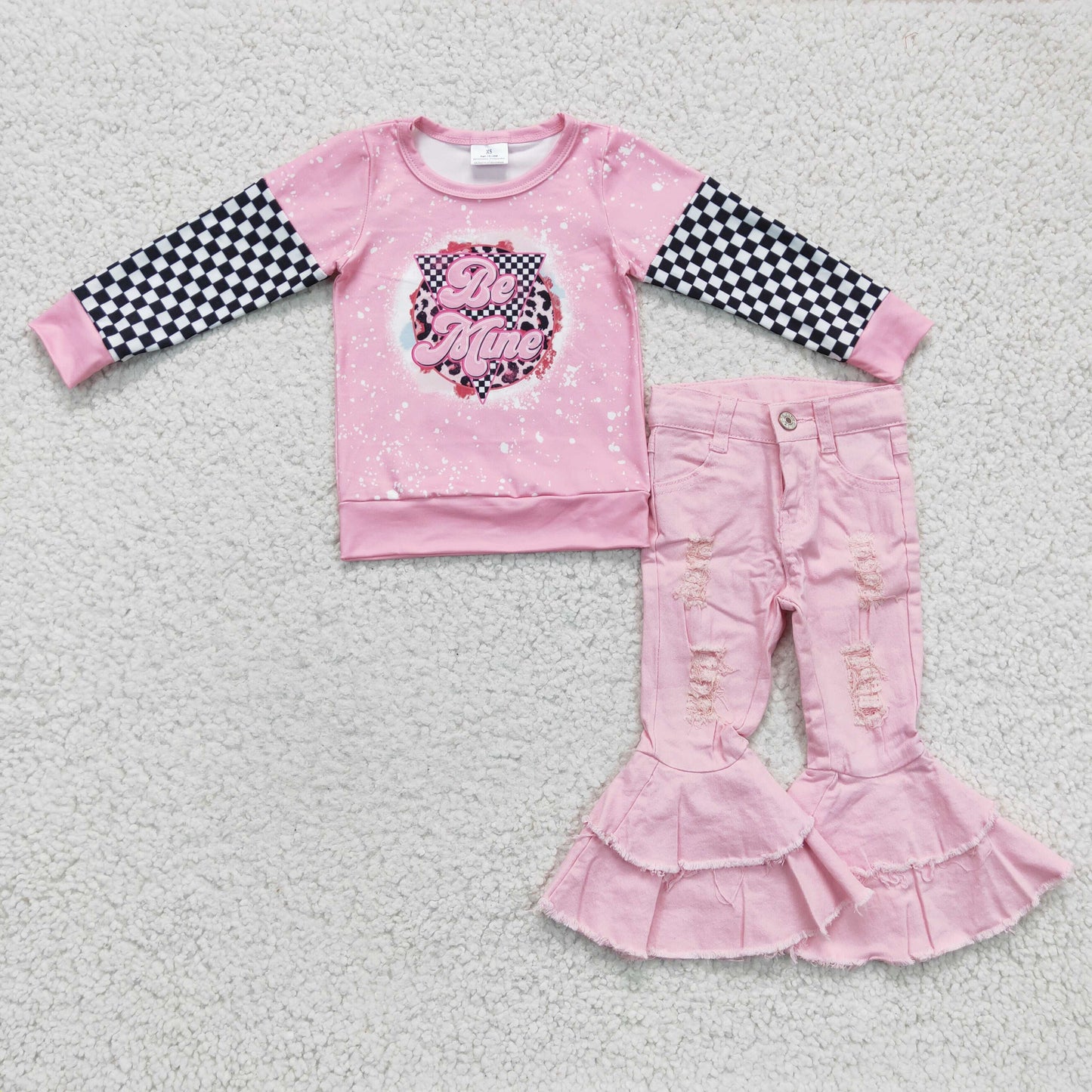 Pink Black And White Grid Shirt + Pink Jeans