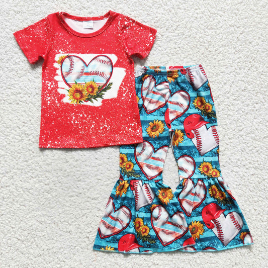 Red Baseball Sunflower Girls Set