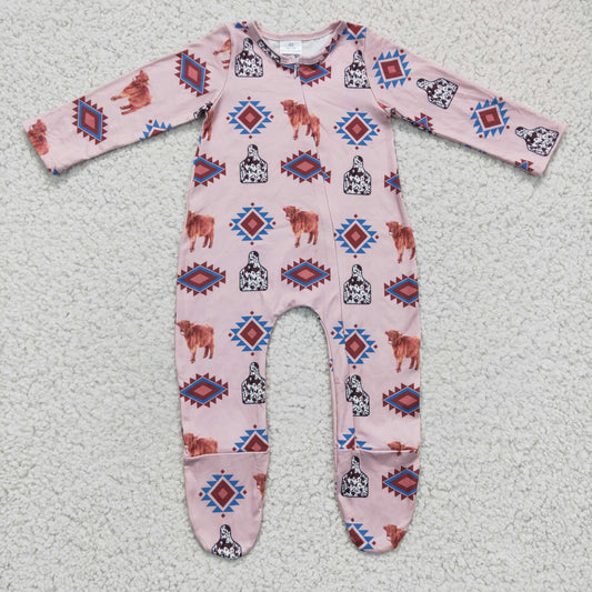 Western Cow Baby Romper With zipper