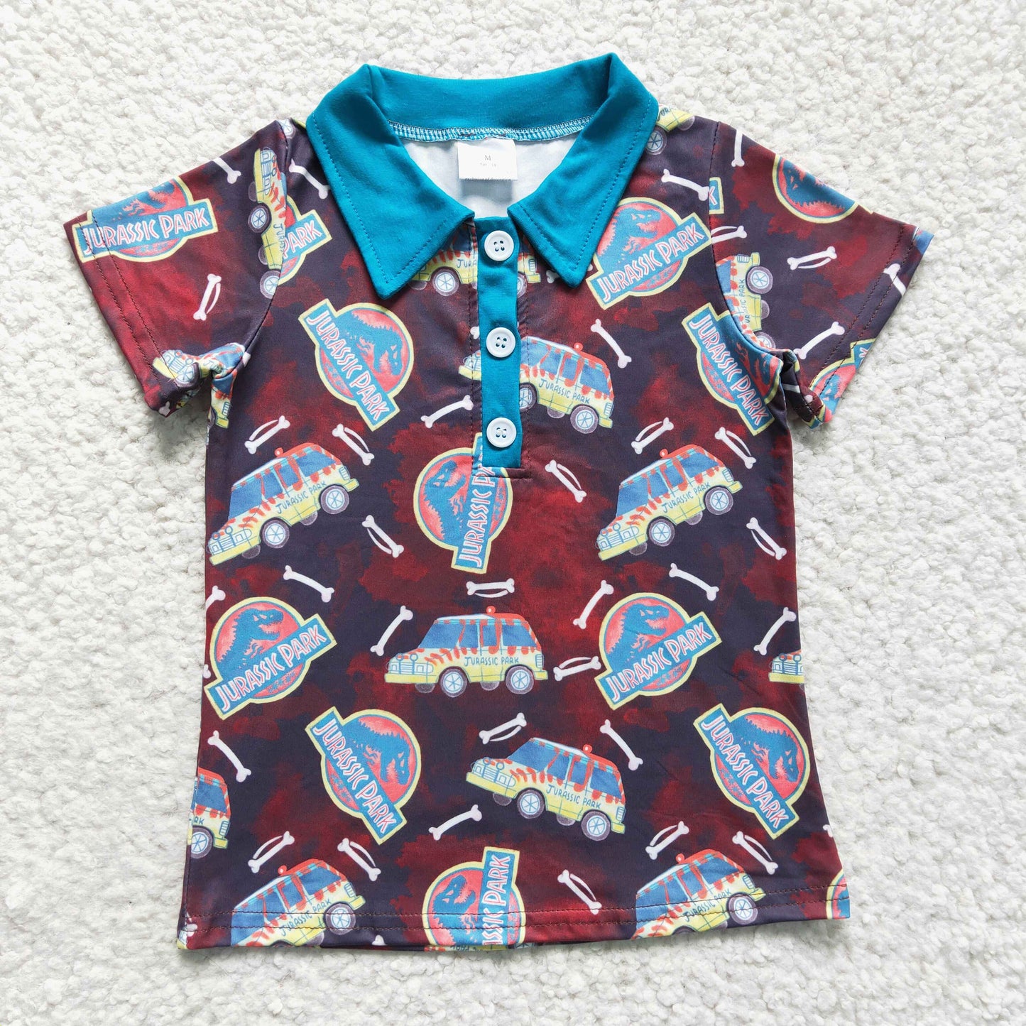 Blue Cartoon With Button Boy Shirt