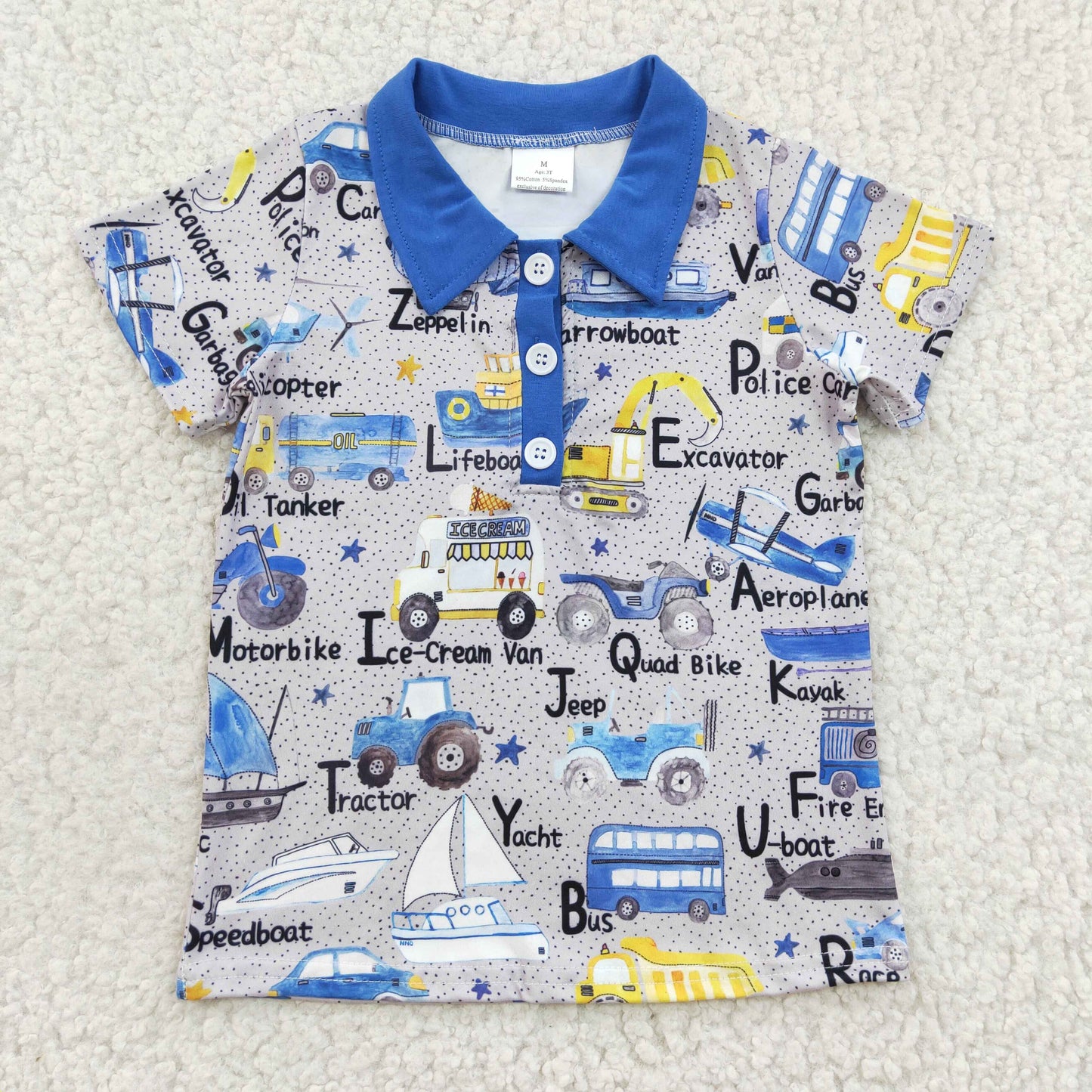 Car Cartoon With Button Boy Shirt
