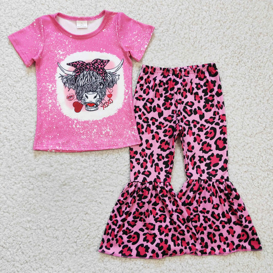 Purple Highland cow Leopard Girls Set