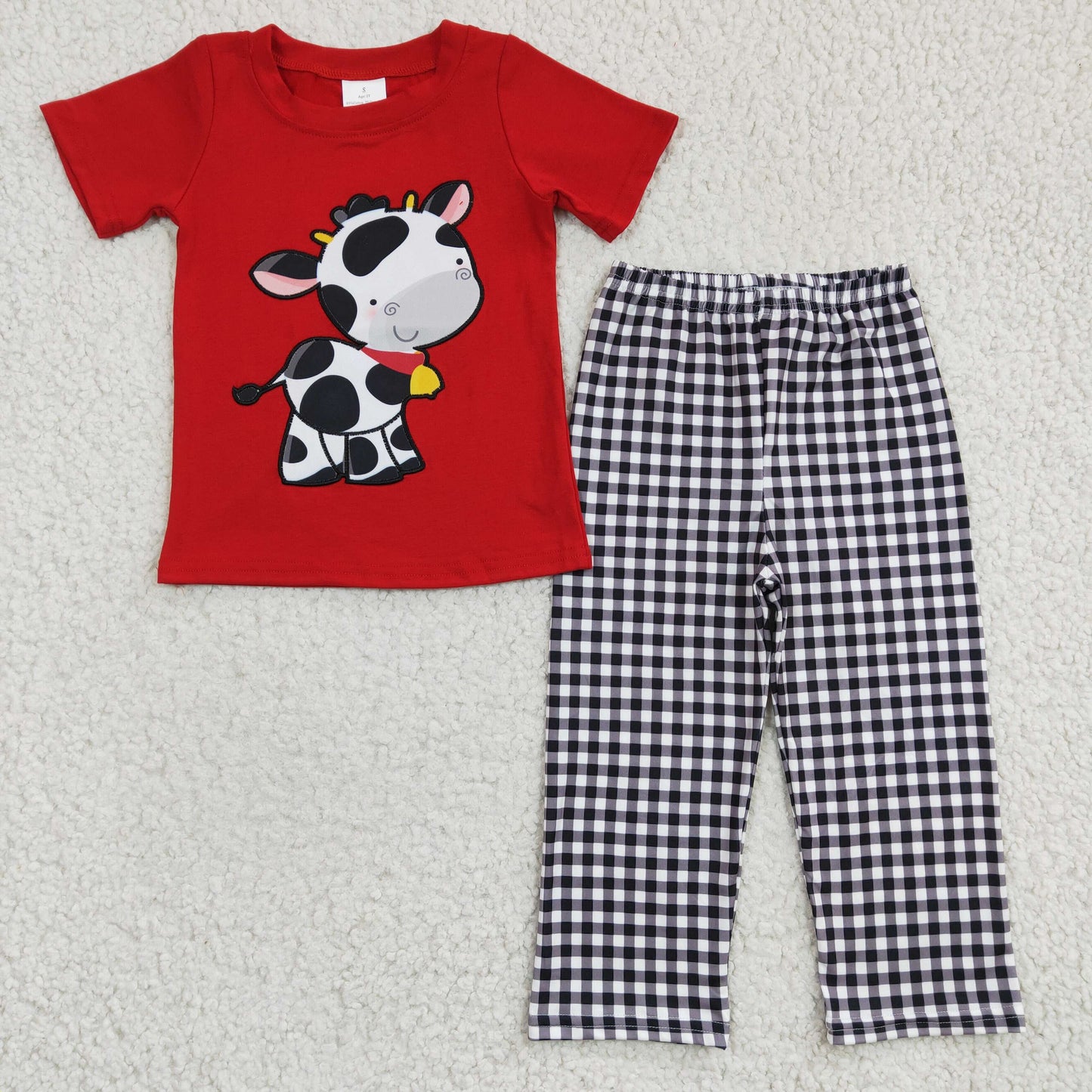 Red Cow Embroidery Boy Outfits