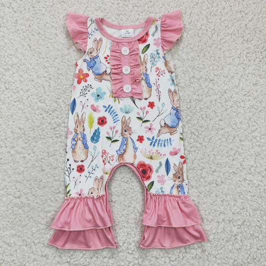 Easter Pink Flowers Bunny baby romper