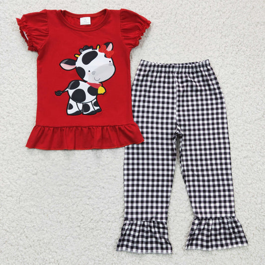 Red Cow Embroidery Girls Outfits