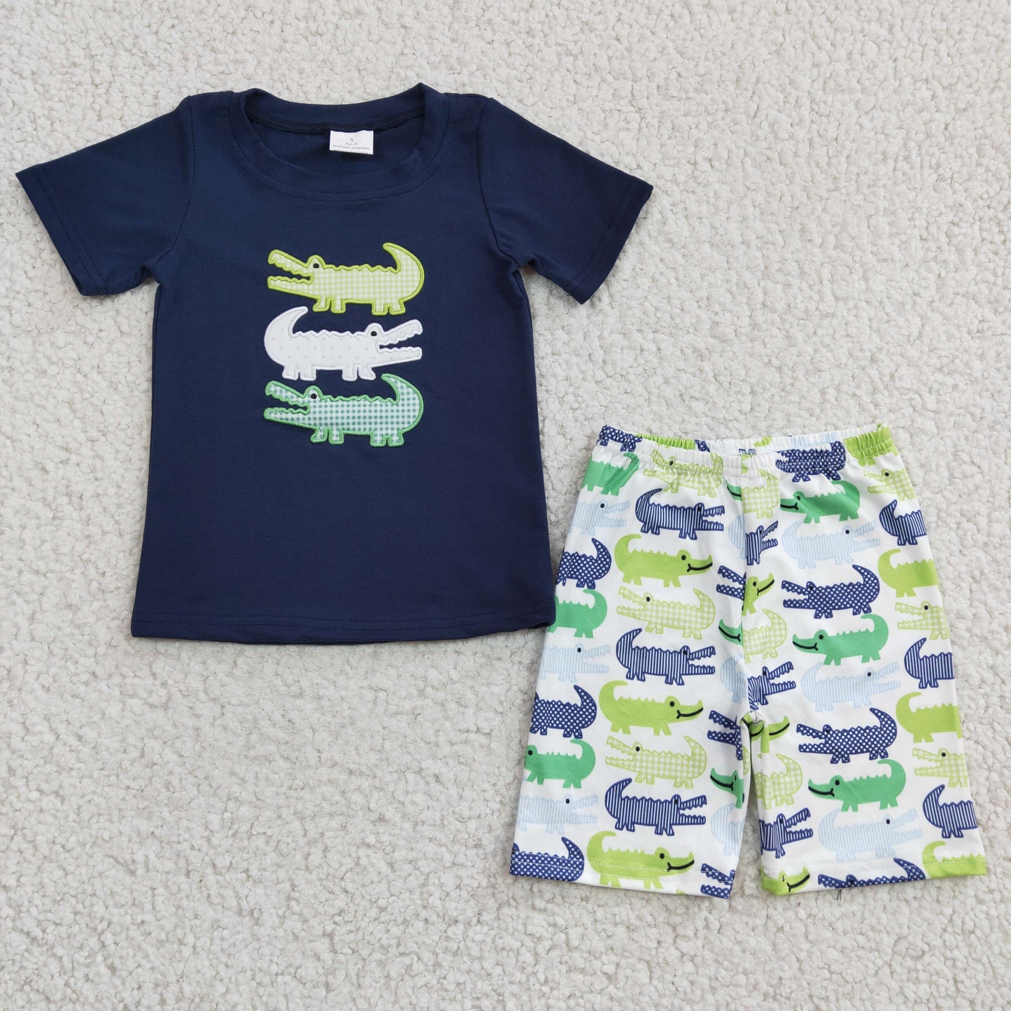 Embroidered Crocodile Pattern Boy Summer Set