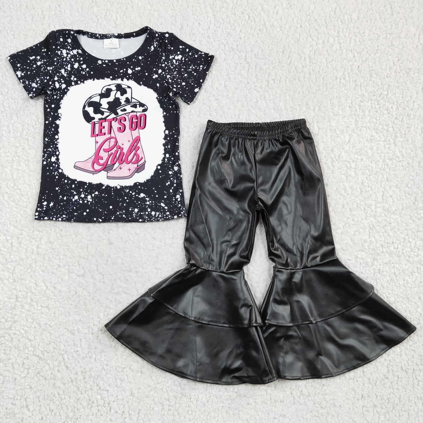 Western Let's Go Baby Shirt Black leather Girls Bell Bottom