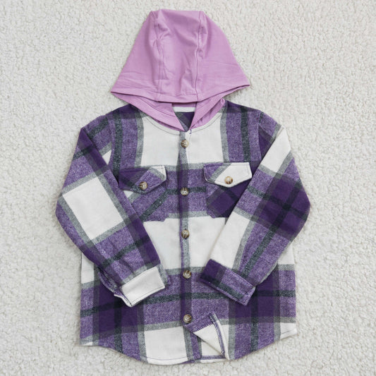 Fall Flannel Shacket With Purple Hat