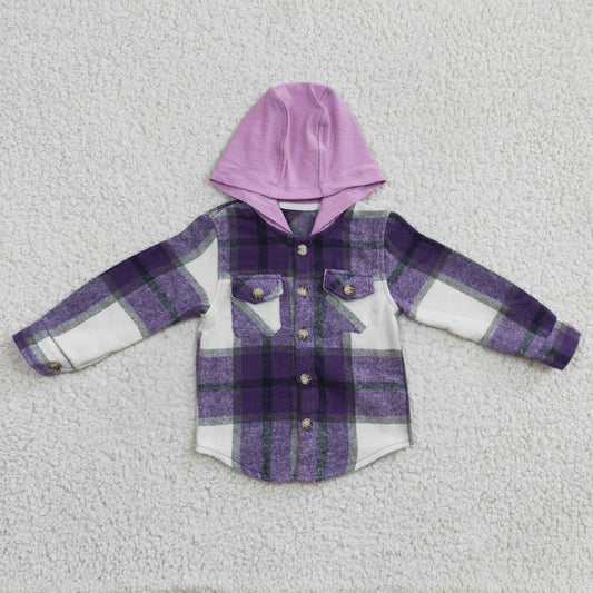 Fall Flannel Shacket With Purple Hat