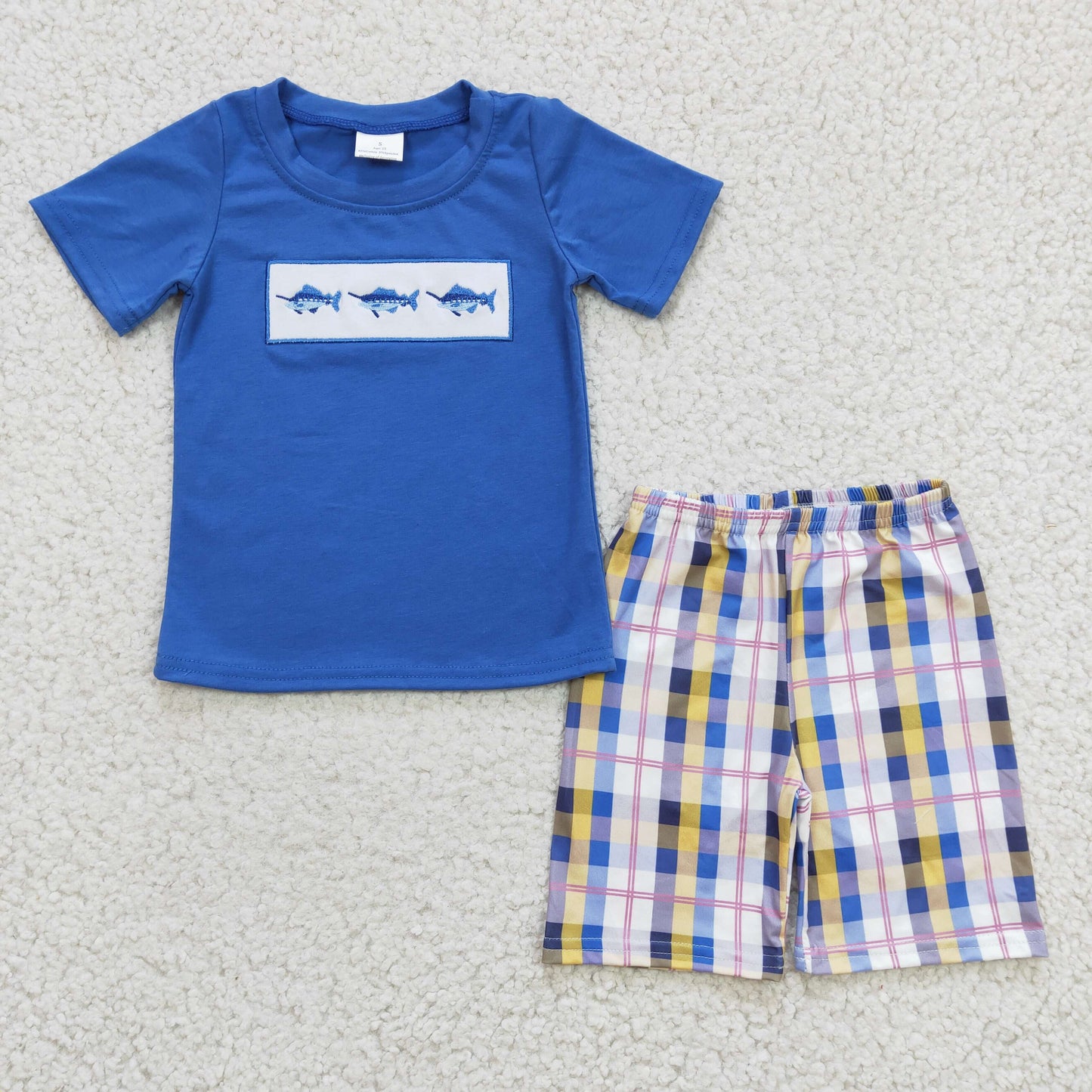 Embroidered Shark Pattern Boy Suit Summer Set