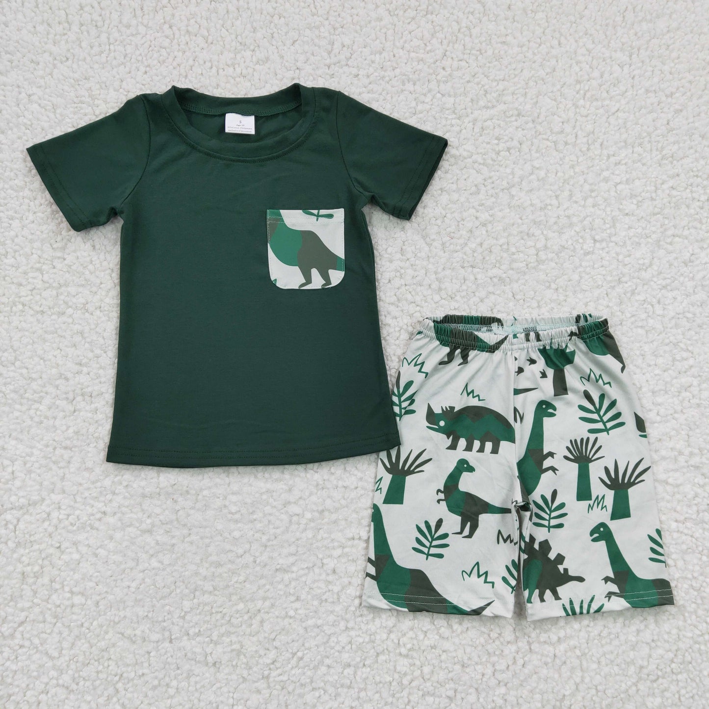 Dark Green Dinosaur Summer Boy Set