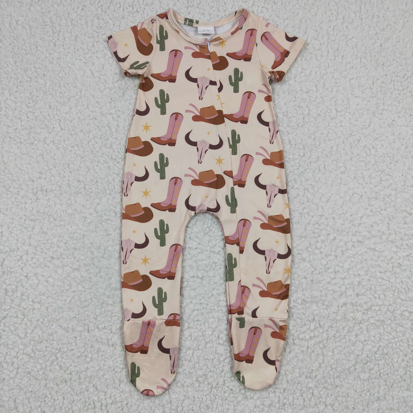 Western Cow Cactus Baby Romper With zipper