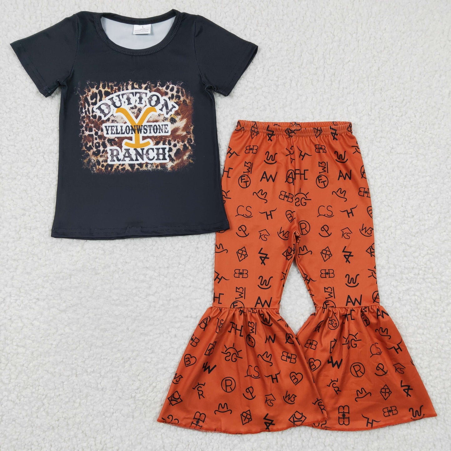 Black Shirt Leopard Girls Set