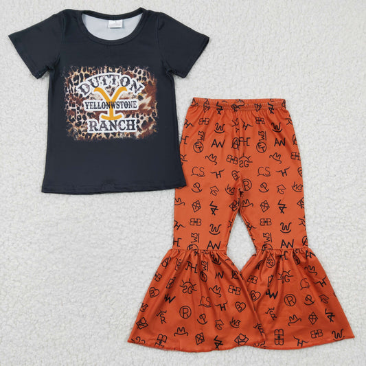 Black Shirt Leopard Girls Set