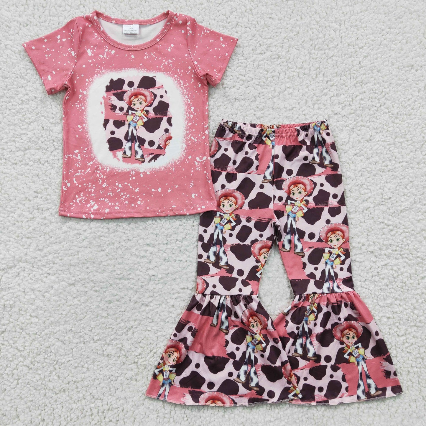 Red Cartoon Shirt Leopard Girls Set