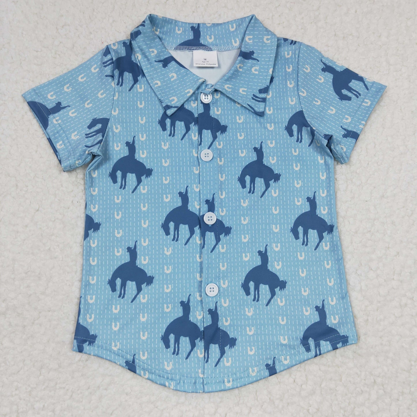 Blue Horse With Button Boy Shirt