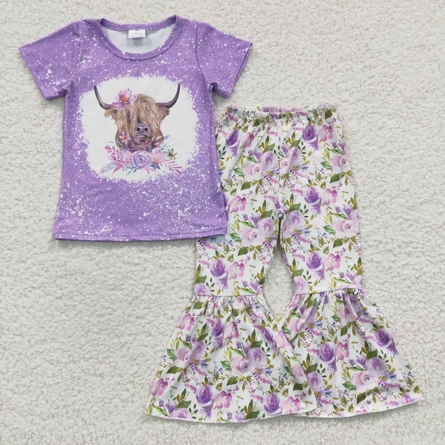 Purple Highland Cow Flower Girls Outfits