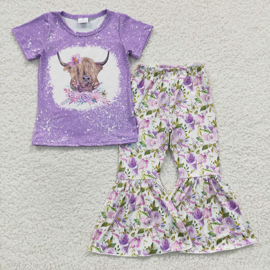 Purple Highland Cow Flower Girls Outfits