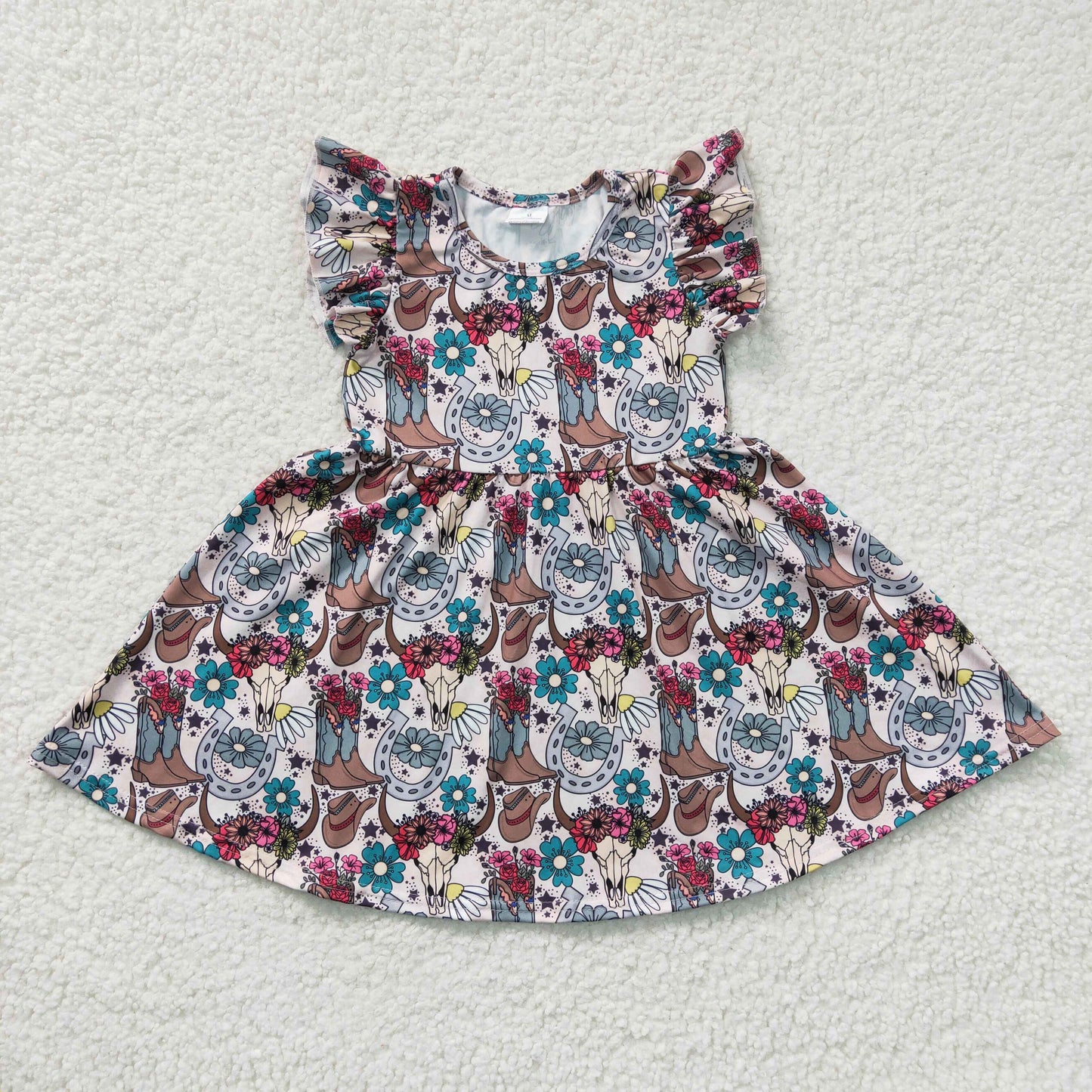 Western Boots Flower big skirt Boutique Girls Dress