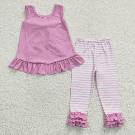 light Purple With Bow Stripe Pants Girls Set