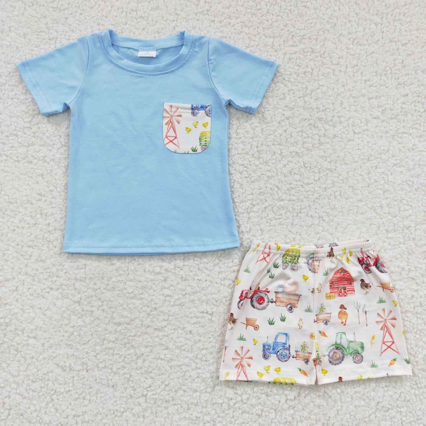 Blue Animal Farm House Boy Summer Set